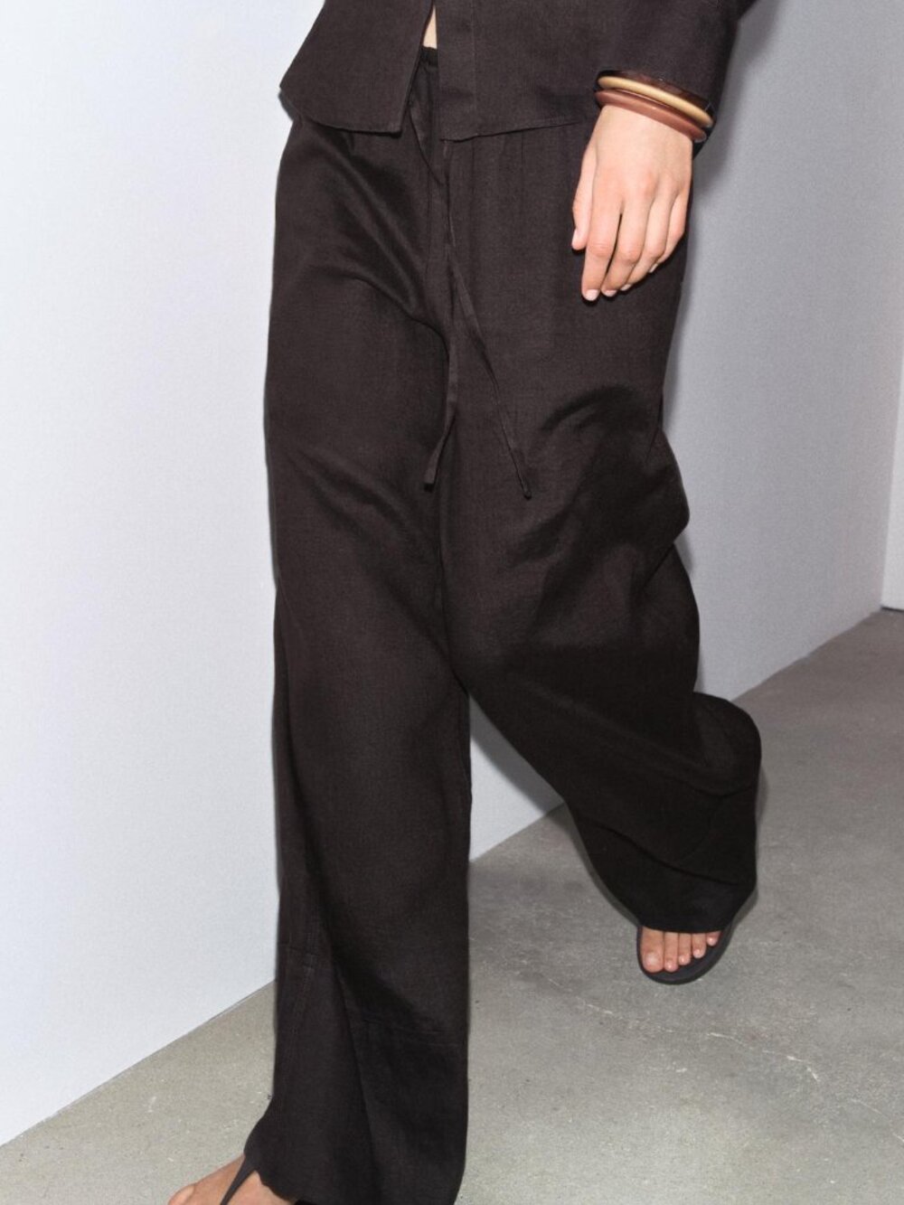 Zara ZW Collection 100% Linen Palazzo Pants Brown Drawstring Wide Leg NWT Medium